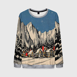 Свитшот мужской Небольшой новогодний город в горах, цвет: 3D-меланж