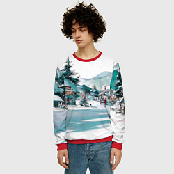 Свитшот мужской Дома и елки - Новый год, цвет: 3D-красный — фото 2