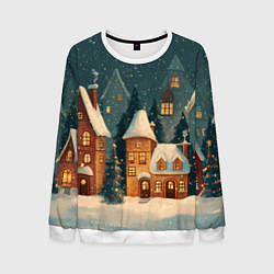 Свитшот мужской Сказочный Новогодний городок, цвет: 3D-белый