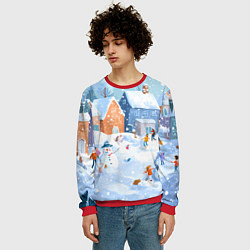 Свитшот мужской Предновогодний день во дворе, цвет: 3D-красный — фото 2