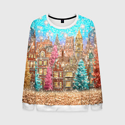 Свитшот мужской Новогодний город в блестках, цвет: 3D-белый