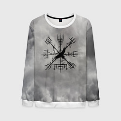 Свитшот мужской Мистический ворон в руническом компасе вегвизир, цвет: 3D-белый