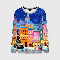 Свитшот мужской Разноцветные новогодние домики, цвет: 3D-меланж