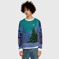 Свитшот мужской Зеленая новогодняя елка во вдоре, цвет: 3D-белый — фото 2