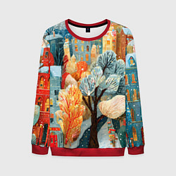 Свитшот мужской Разноцветные новогодние домики, цвет: 3D-красный