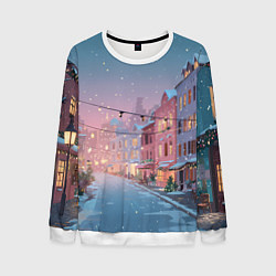 Свитшот мужской Новогодняя улица, цвет: 3D-белый