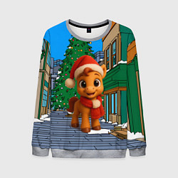Свитшот мужской Новогодняя лошадка и елка, цвет: 3D-меланж