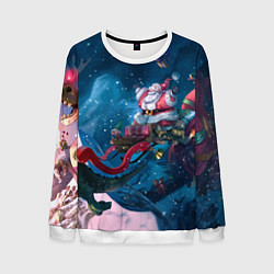 Свитшот мужской Санта с динозавром, цвет: 3D-белый