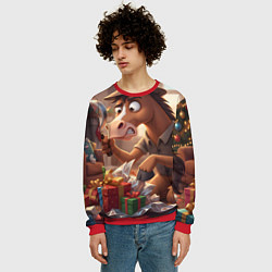 Свитшот мужской Новогодний конь сыщик, цвет: 3D-красный — фото 2