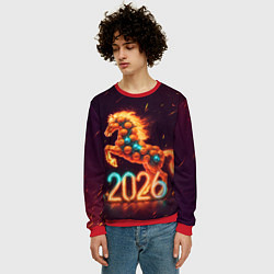 Свитшот мужской Новогодняя мандариновая лошадь 2026, цвет: 3D-красный — фото 2