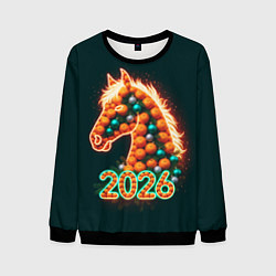 Свитшот мужской Праздничная лошадь 2026, цвет: 3D-черный