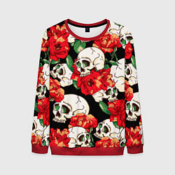 Свитшот мужской Черепки и розы, цвет: 3D-красный