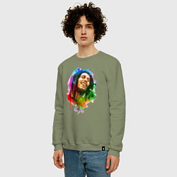 Свитшот хлопковый мужской Улыбающийся Боб Марли, цвет: авокадо — фото 2
