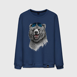 Свитшот хлопковый мужской Медведь в очках, цвет: тёмно-синий