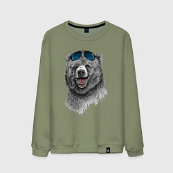 Свитшот хлопковый мужской Медведь в очках, цвет: авокадо