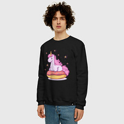 Свитшот хлопковый мужской Единорог на пончике, цвет: черный — фото 2