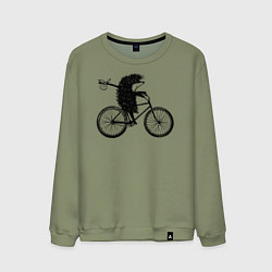Свитшот хлопковый мужской Ежик на велосипеде, цвет: авокадо