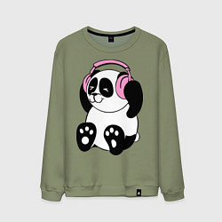Свитшот хлопковый мужской Panda in headphones панда в наушниках, цвет: авокадо