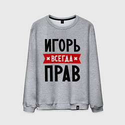 Свитшот хлопковый мужской Игорь всегда прав, цвет: меланж