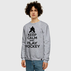 Свитшот хлопковый мужской Keep Calm & Play Hockey, цвет: меланж — фото 2