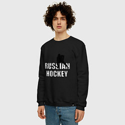Свитшот хлопковый мужской Russian hockey, цвет: черный — фото 2