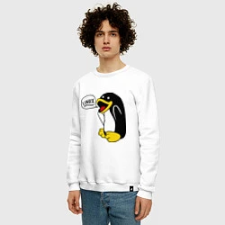Свитшот хлопковый мужской Пингвин: Linux, цвет: белый — фото 2
