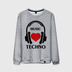 Свитшот хлопковый мужской Techno Music is Love, цвет: меланж