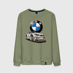 Свитшот хлопковый мужской BMW оскал, цвет: авокадо