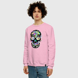 Свитшот хлопковый мужской Flowers - Art skull, цвет: светло-розовый — фото 2
