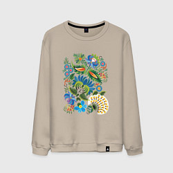 Свитшот хлопковый мужской Славянский орнамент, цвет: миндальный