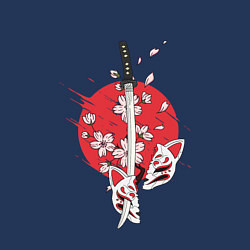 Свитшот хлопковый мужской Катана на фоне сакуры Z, цвет: тёмно-синий — фото 2