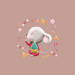 Свитшот хлопковый мужской Мышонок сластёна пирожным, цвет: пыльно-розовый — фото 2