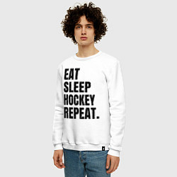 Свитшот хлопковый мужской EAT SLEEP HOCKEY REPEAT, цвет: белый — фото 2