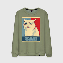 Свитшот хлопковый мужской Sad Cat, цвет: авокадо