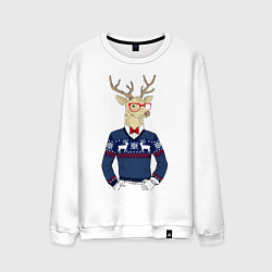 Свитшот хлопковый мужской Hipster Deer, цвет: белый