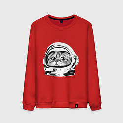Свитшот хлопковый мужской Кот космонавт, цвет: красный