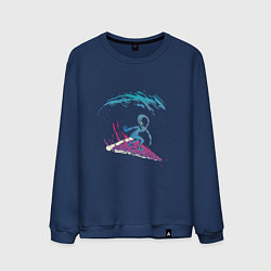 Свитшот хлопковый мужской Инопланетный серфинг на пицце, цвет: тёмно-синий