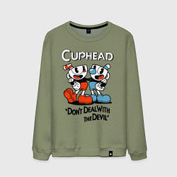Свитшот хлопковый мужской Cuphead, Dont deal with devil, цвет: авокадо
