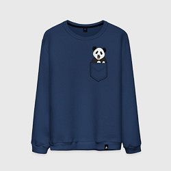 Свитшот хлопковый мужской Довольная панда в кармане, цвет: тёмно-синий
