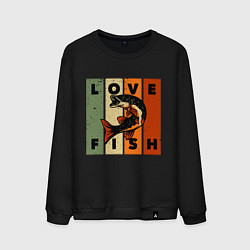 Свитшот хлопковый мужской Love fish Люблю рыбу, цвет: черный