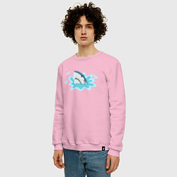 Свитшот хлопковый мужской Акула в воде, цвет: светло-розовый — фото 2