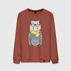 Свитшот хлопковый мужской Hipster Cat, цвет: кирпичный