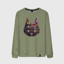 Свитшот хлопковый мужской Stray: City Cat, цвет: авокадо