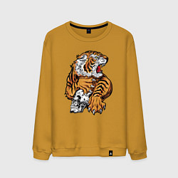 Свитшот хлопковый мужской Tiger Skull, цвет: горчичный