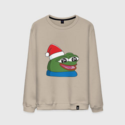 Свитшот хлопковый мужской Pepe, pepe happy, Пепе хеппи, pepe happy new year, цвет: миндальный