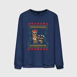Свитшот хлопковый мужской Рождественский свитер Йоркшик, цвет: тёмно-синий