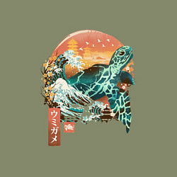 Свитшот хлопковый мужской Черепаха Япония, цвет: авокадо — фото 2