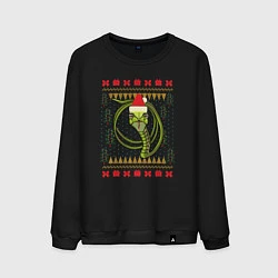 Свитшот хлопковый мужской Рождественский свитер Скептическая змея, цвет: черный