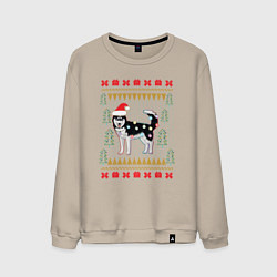 Свитшот хлопковый мужской Рождественский свитер Хаски, цвет: миндальный