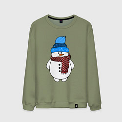 Свитшот хлопковый мужской Снеговик в шапочке, цвет: авокадо